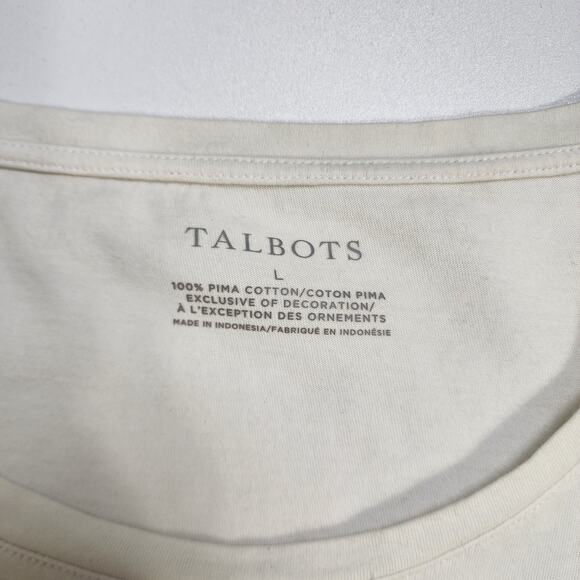 Talbots Womens Elbow Sleeve Tee Size Large White Blue Striped Hem Bow Tie Cotton - Picture 6 of 9